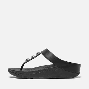 Fitflop Women Fino Mirror-Dome Leather Toe-Post Sandals |HW8-001| Black