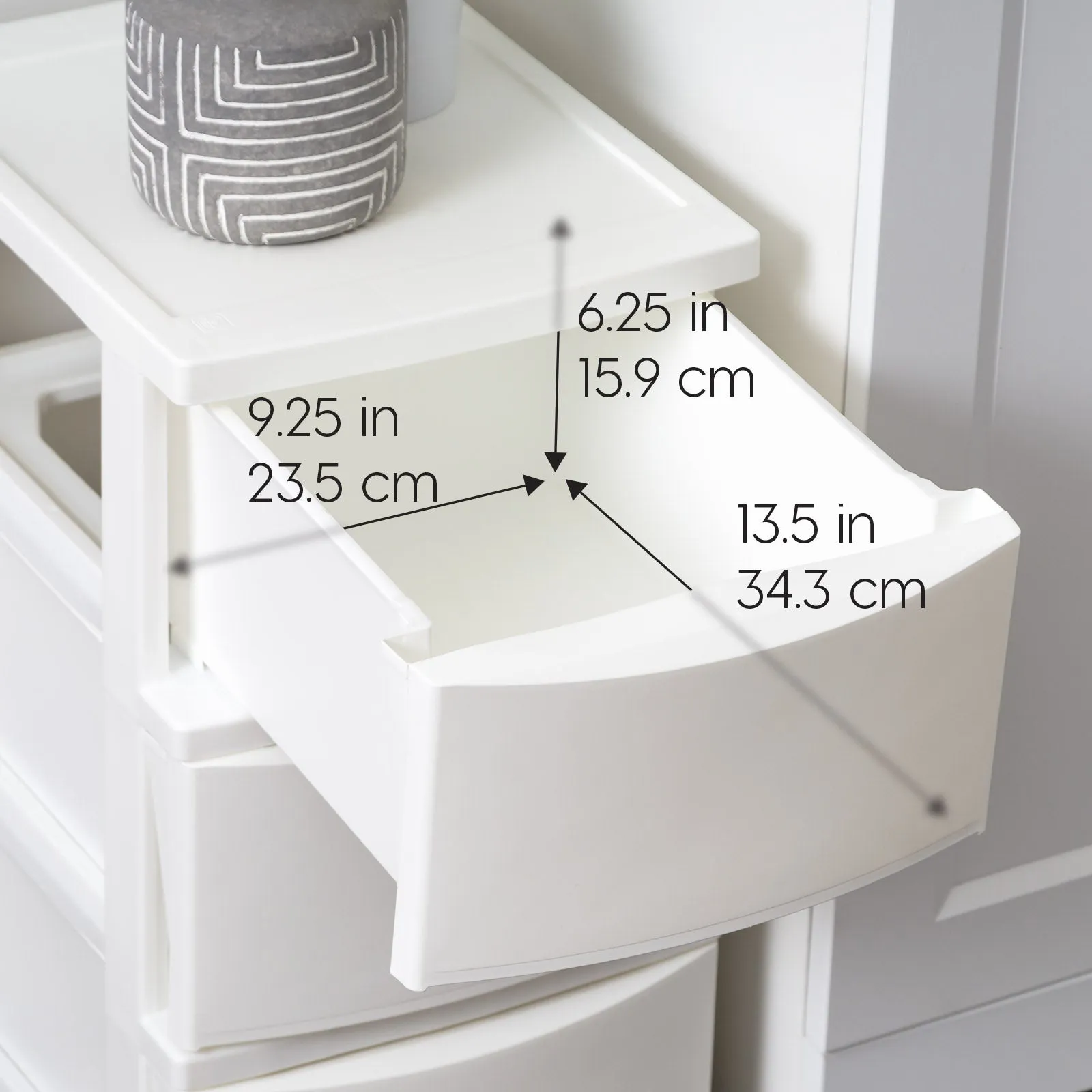 3 Narrow Drawer Storage, Organizer Unit for Bedroom, Living Room, White, Set of 2