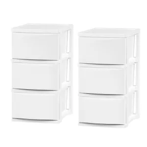 3 Narrow Drawer Storage, Organizer Unit for Bedroom, Living Room, White, Set of 2