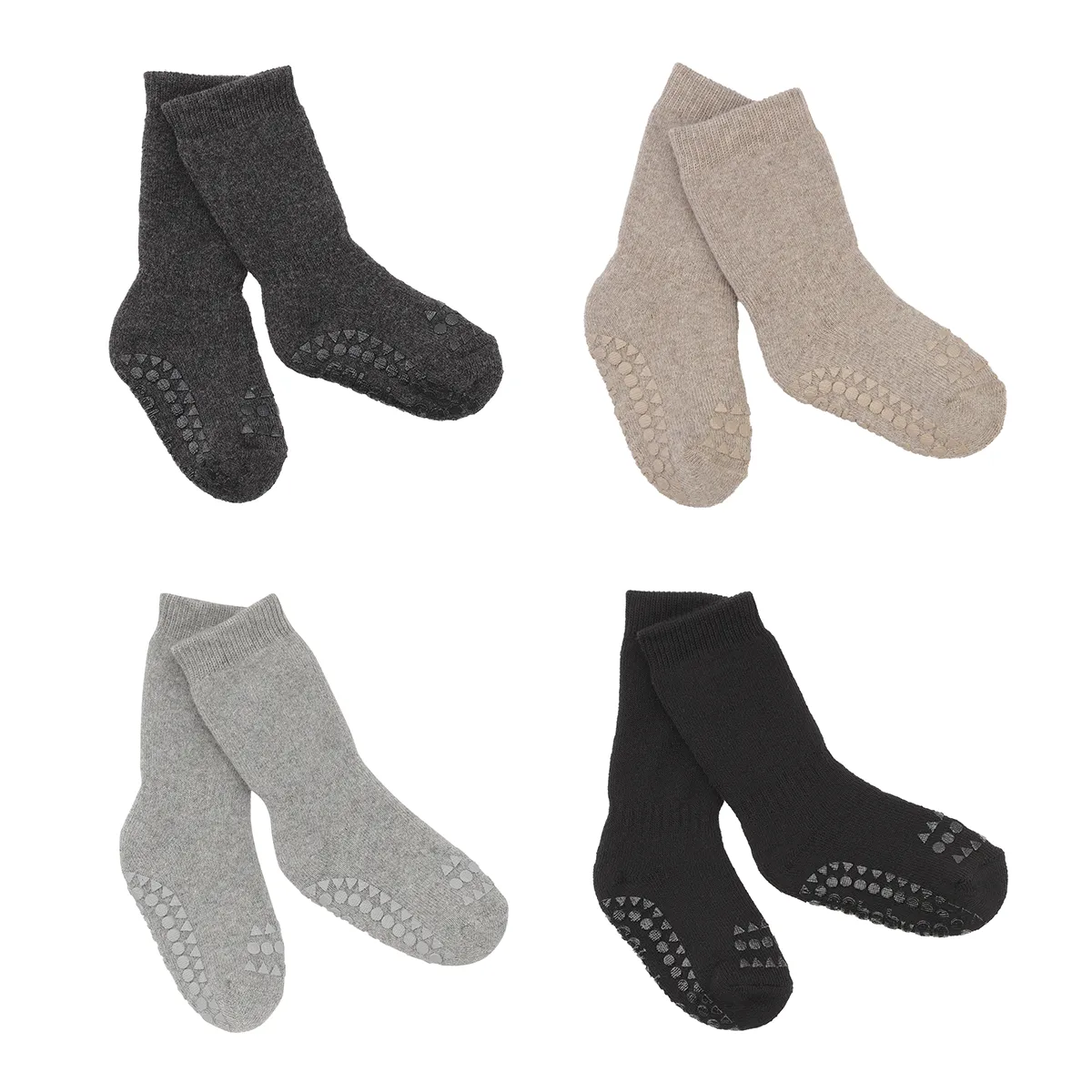 4 pack Grip Socks - Organic cotton - Dark Grey Melange, Black, Grey Melange, Sand