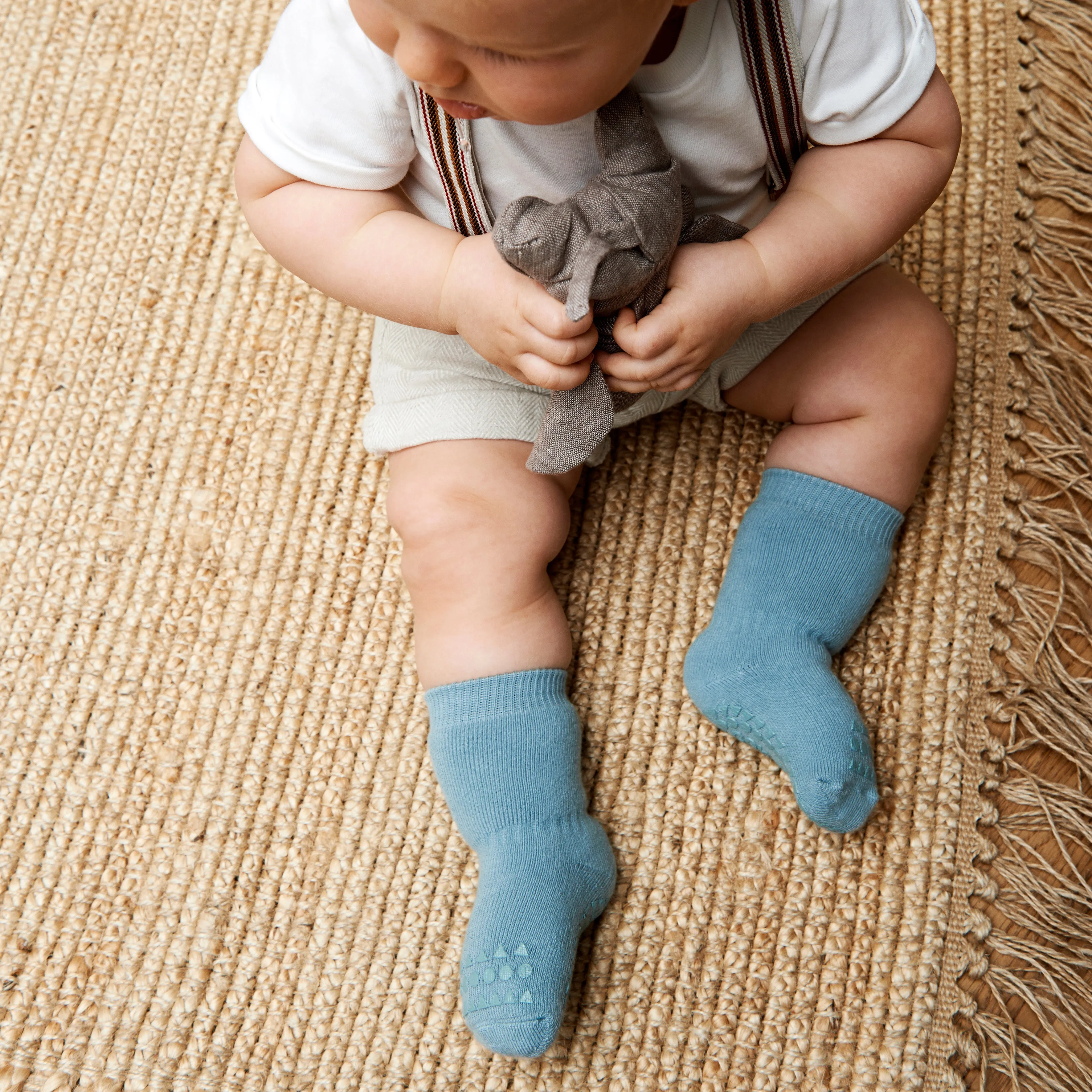 4 pack Grip Socks - Organic cotton - Dark Grey Melange, Dusty Blue, Grey Melange, Navy Blue