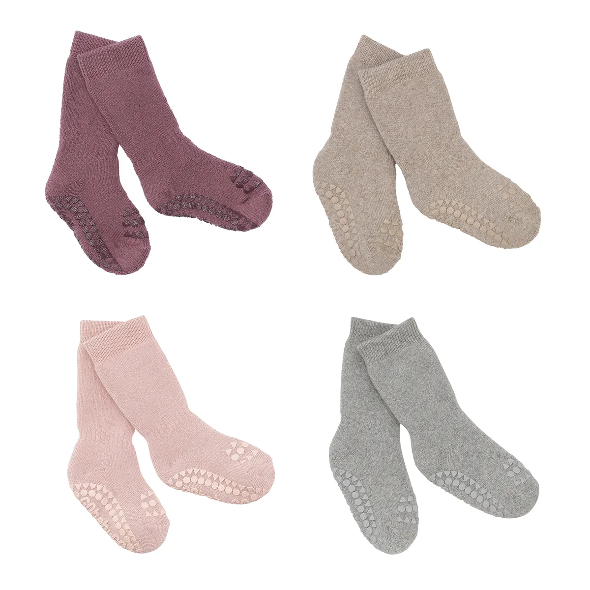 4 pack Grip Socks - Organic cotton - Misty Plum, Sand, Soft Pink, Grey Melange