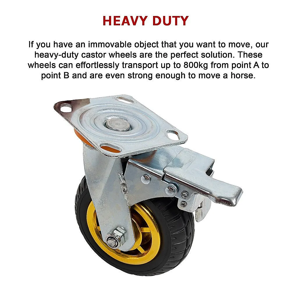 800KG Heavy-Duty Swivel Caster Wheels w/ 2 Brakes, 4 x 6" Rubber