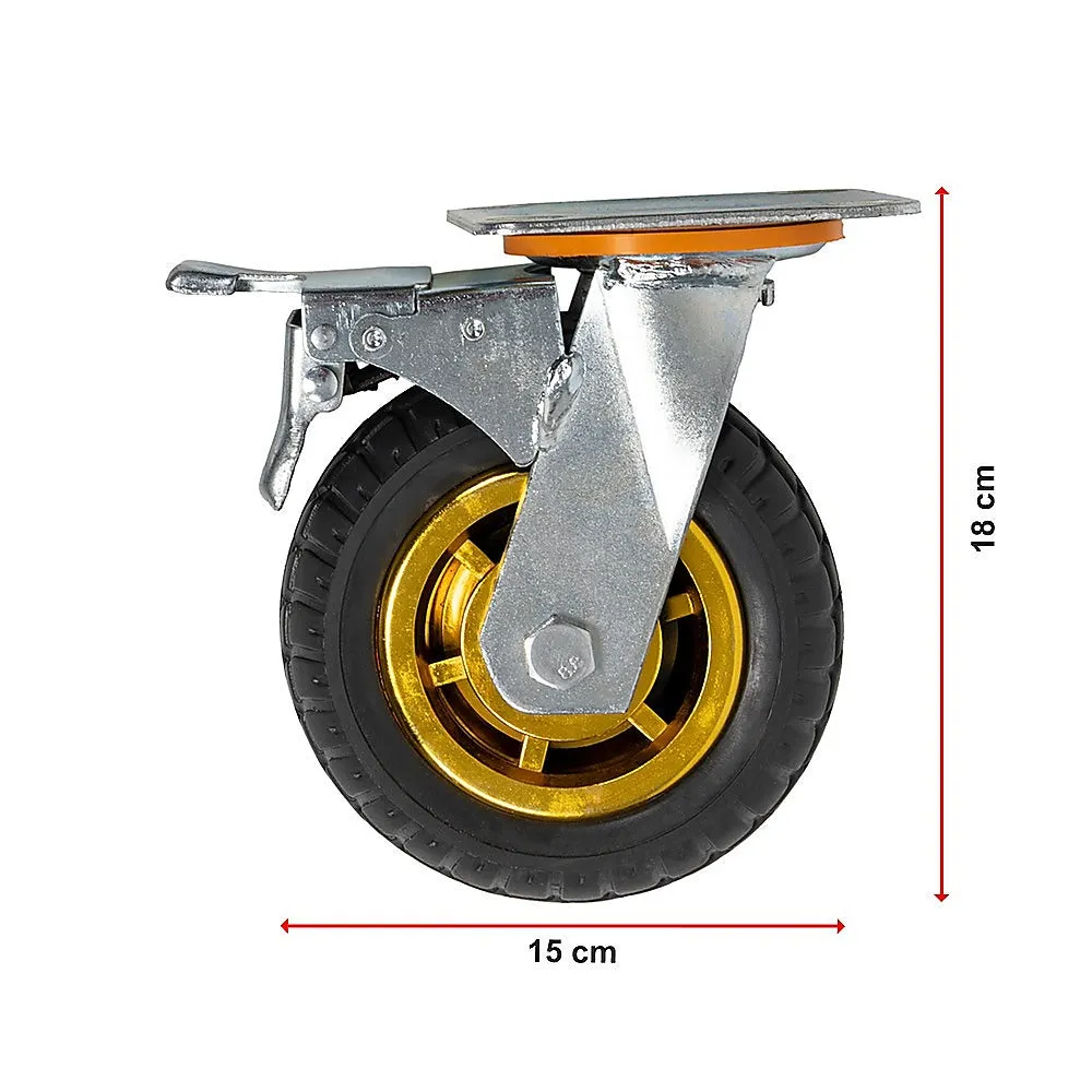 800KG Heavy-Duty Swivel Caster Wheels w/ 2 Brakes, 4 x 6" Rubber