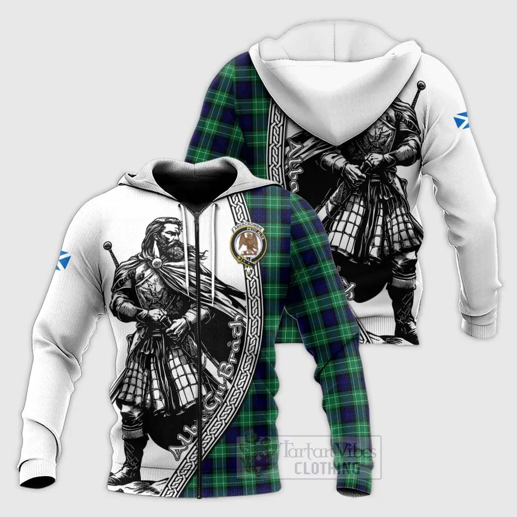 Abercrombie Tartan Clan Crest Knitted Hoodie with Highlander Warrior Celtic Style