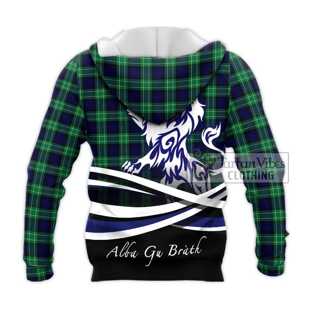 Abercrombie Tartan Knitted Hoodie with Alba Gu Brath Regal Lion Emblem