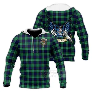 Abercrombie Tartan Knitted Hoodie with Family Crest Celtic Skull Style