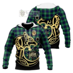 Abercrombie Tartan Knitted Hoodie with Family Crest Celtic Wolf Style