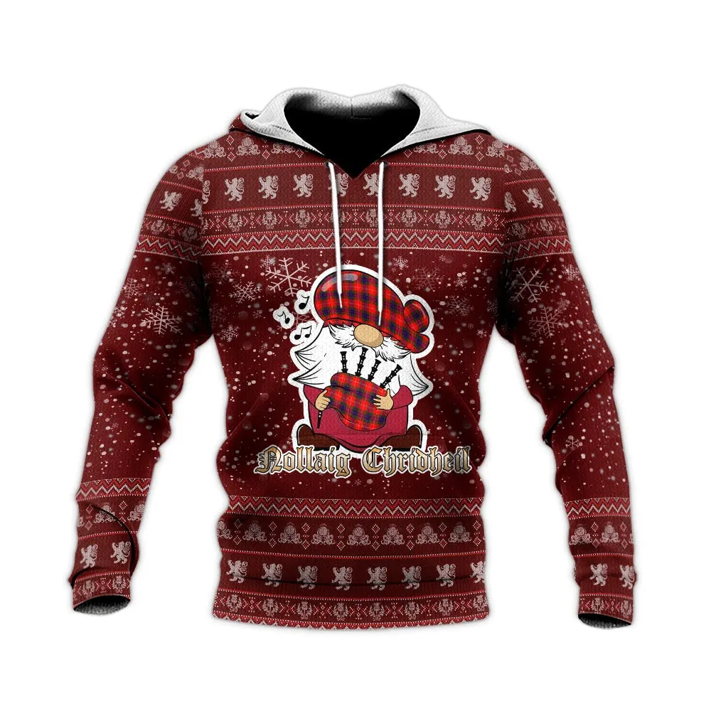 Abernethy Clan Christmas Knitted Hoodie with Funny Gnome Playing Bagpipes