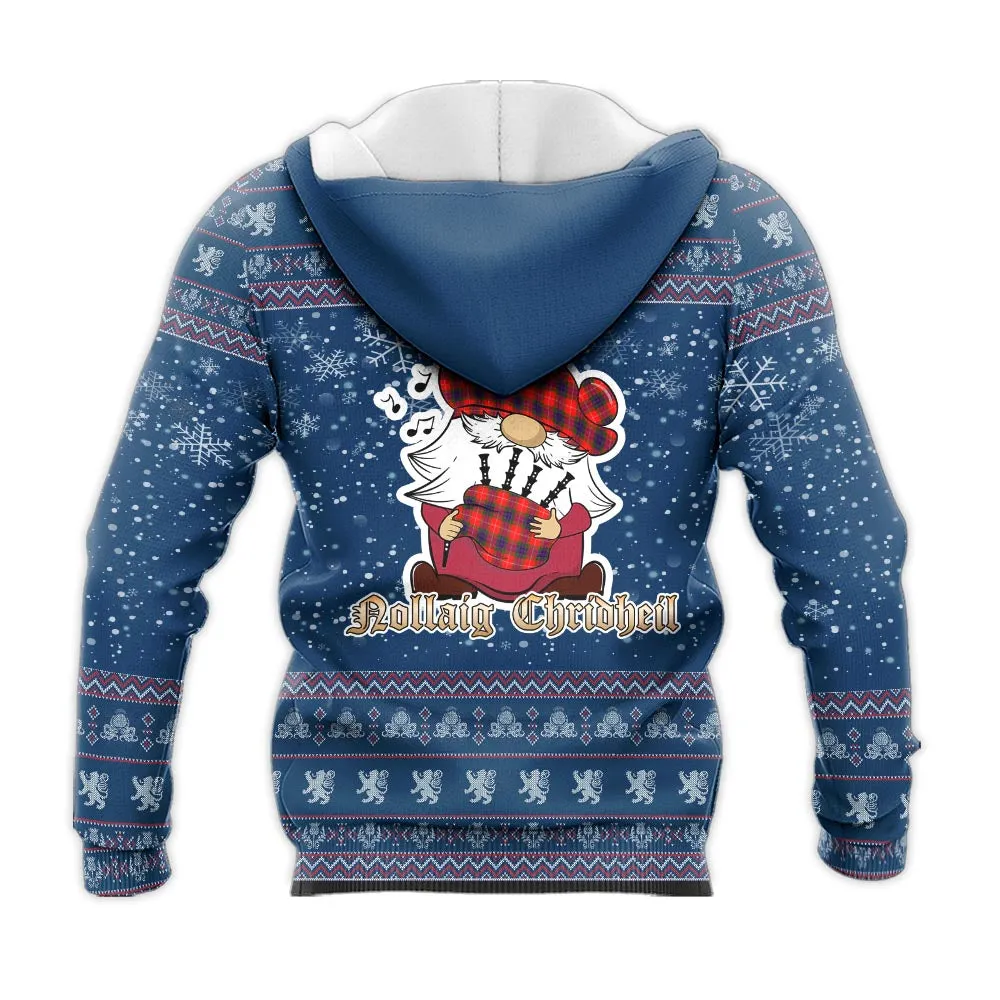 Abernethy Clan Christmas Knitted Hoodie with Funny Gnome Playing Bagpipes