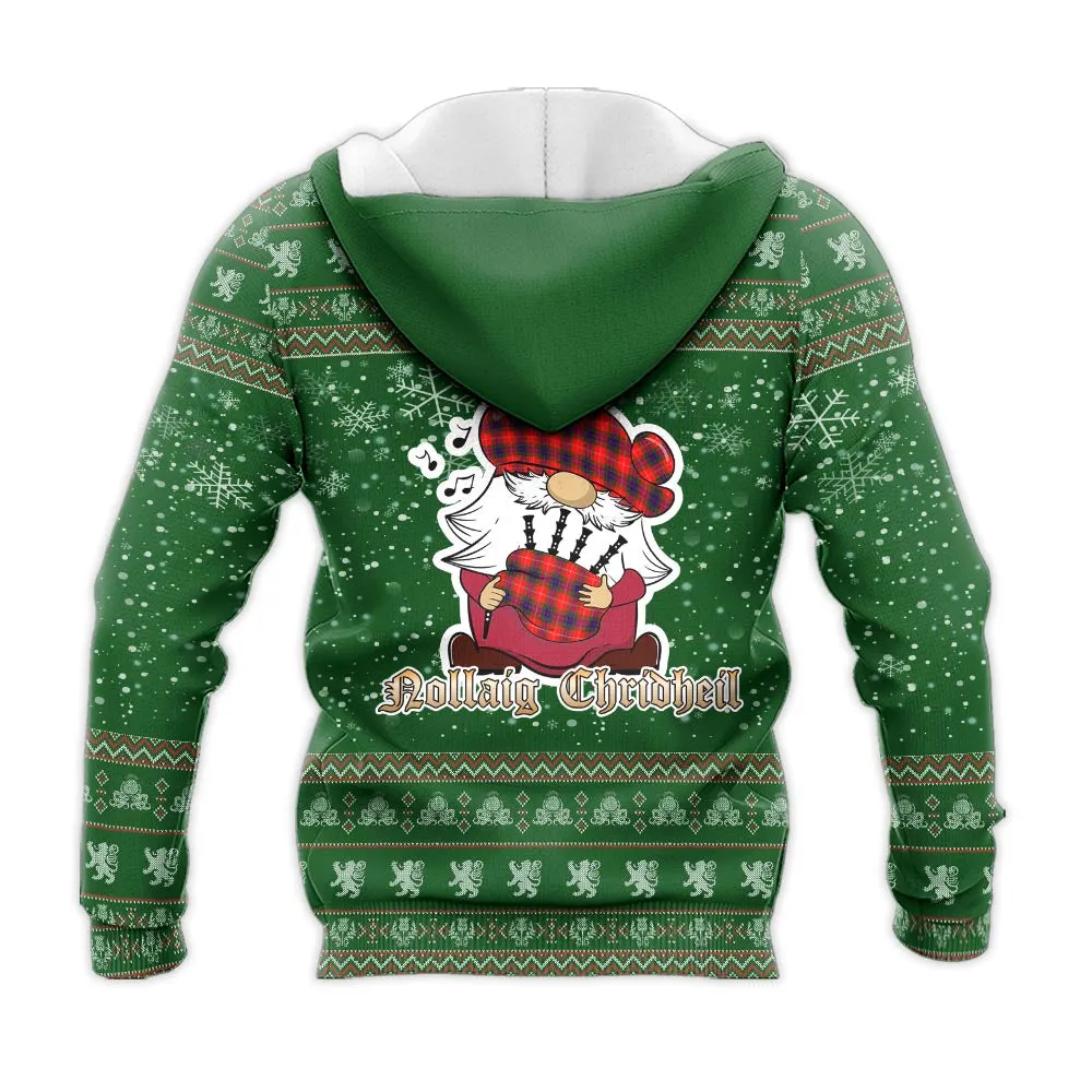 Abernethy Clan Christmas Knitted Hoodie with Funny Gnome Playing Bagpipes