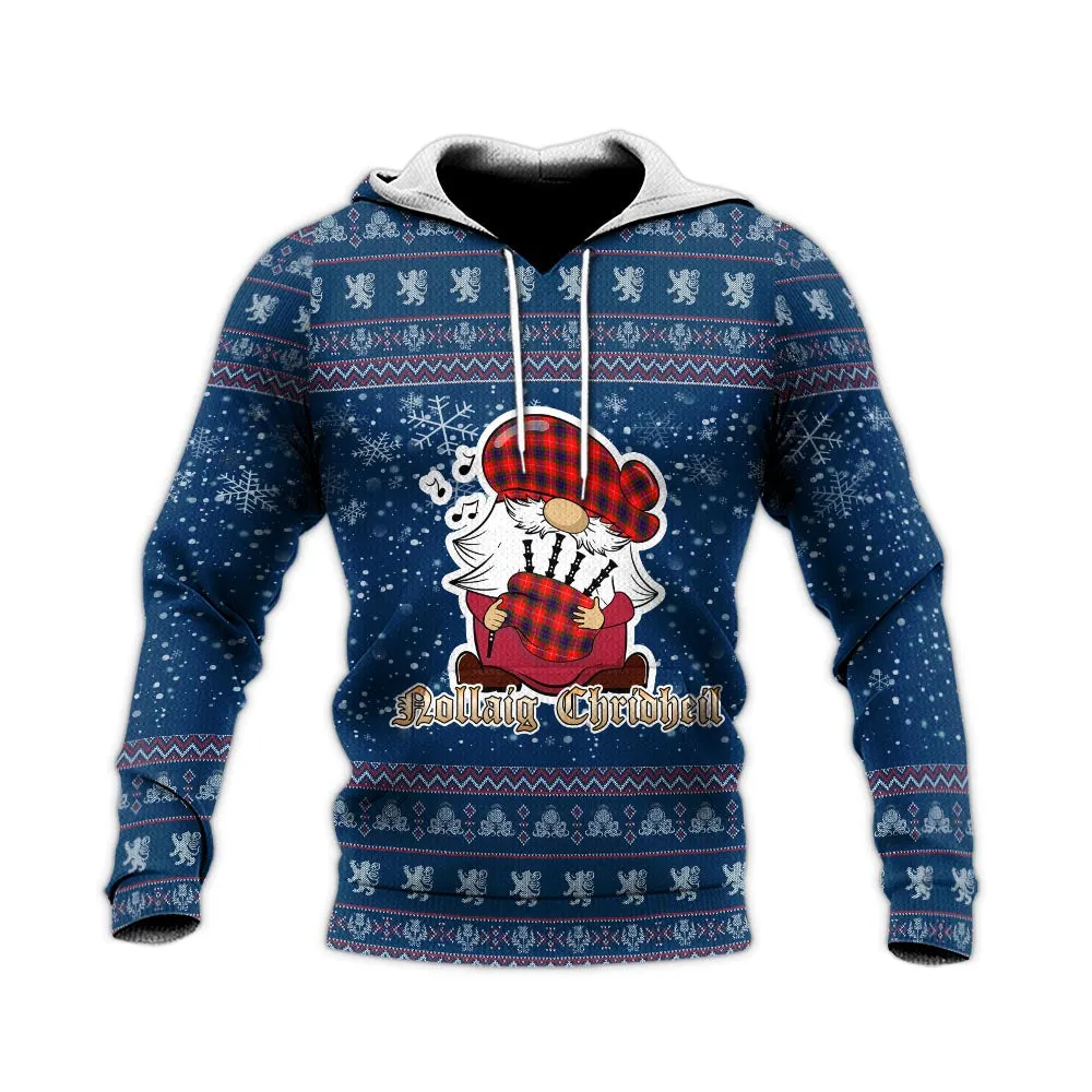 Abernethy Clan Christmas Knitted Hoodie with Funny Gnome Playing Bagpipes