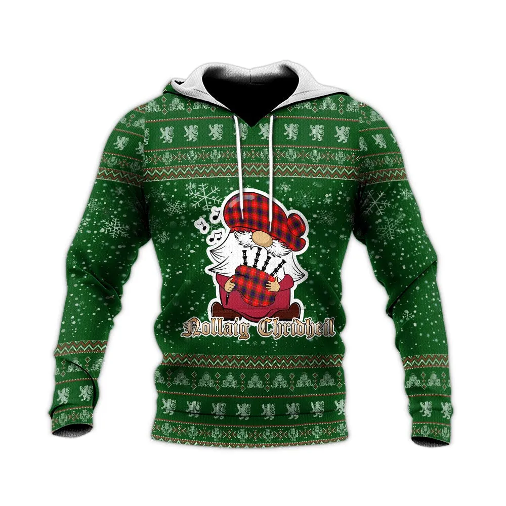 Abernethy Clan Christmas Knitted Hoodie with Funny Gnome Playing Bagpipes