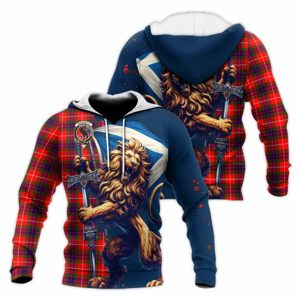 Abernethy Tartan Family Crest Knitted Hoodie with Scottish Majestic Lion