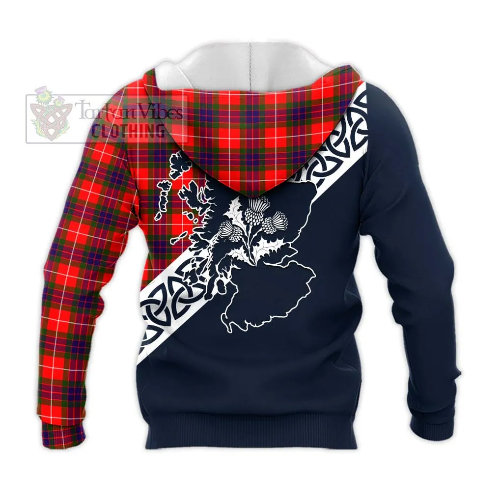 Abernethy Tartan Knitted Hoodie Featuring Thistle and Scotland Map