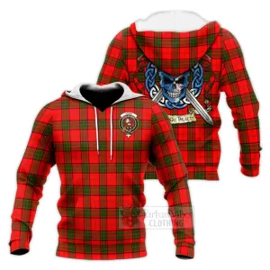 Adair Tartan Knitted Hoodie with Family Crest Celtic Skull Style