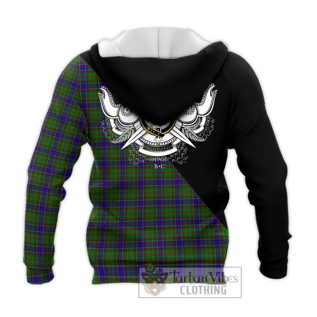 Adam Tartan Knitted Hoodie with Family Crest and Military Logo Style