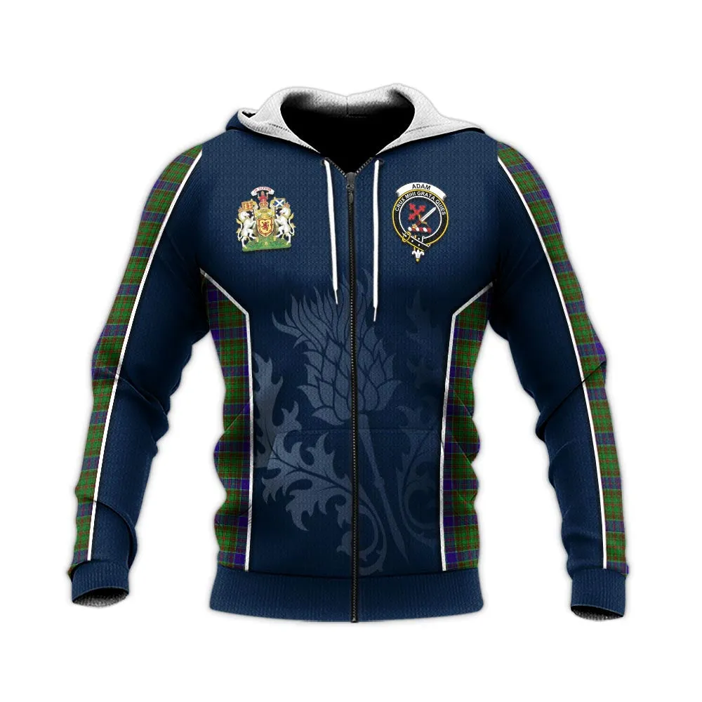 Adam Tartan Knitted Hoodie with Family Crest and Scottish Thistle Vibes Sport Style