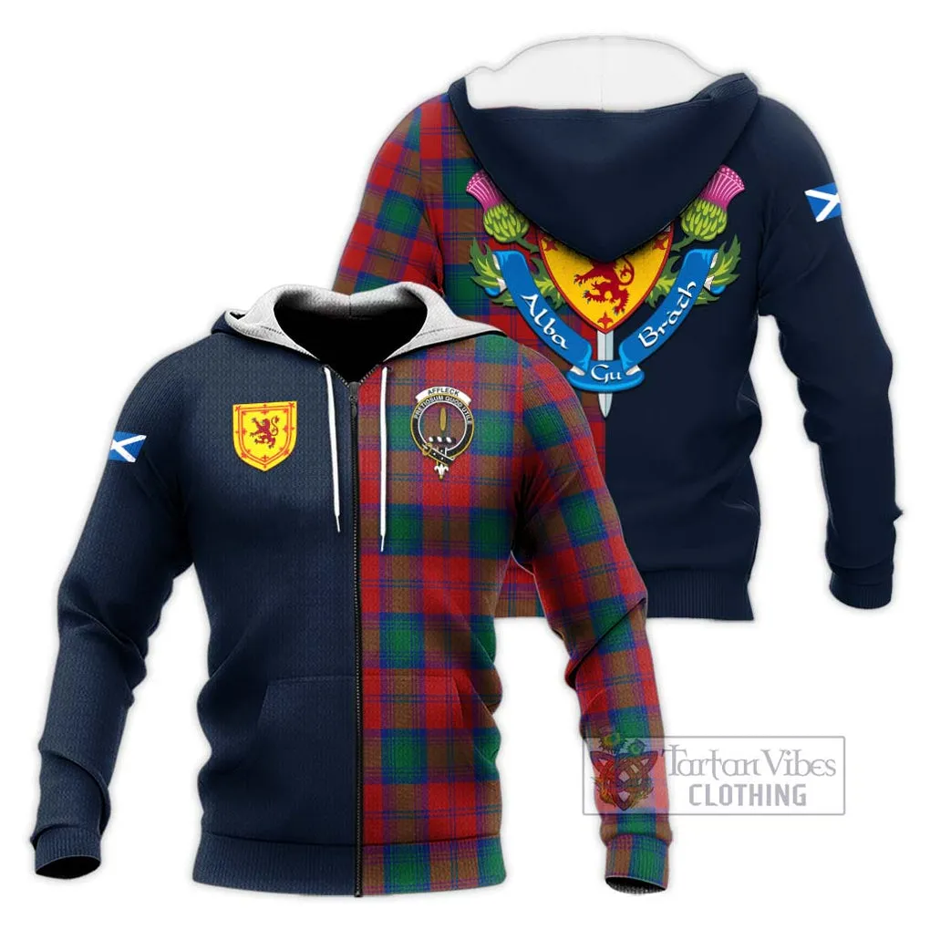 Affleck Tartan Knitted Hoodie Alba with Scottish Lion Royal Arm Half Style