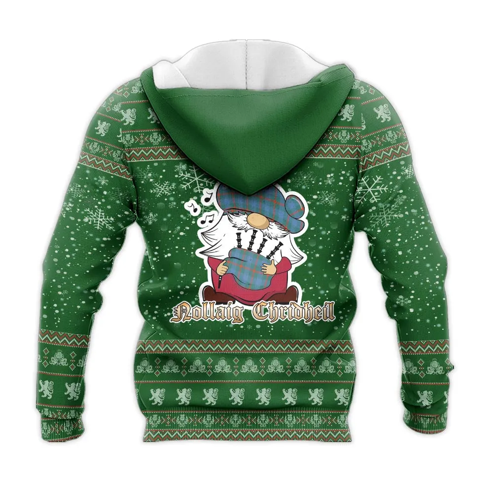 Agnew Ancient Clan Christmas Knitted Hoodie with Funny Gnome Playing Bagpipes