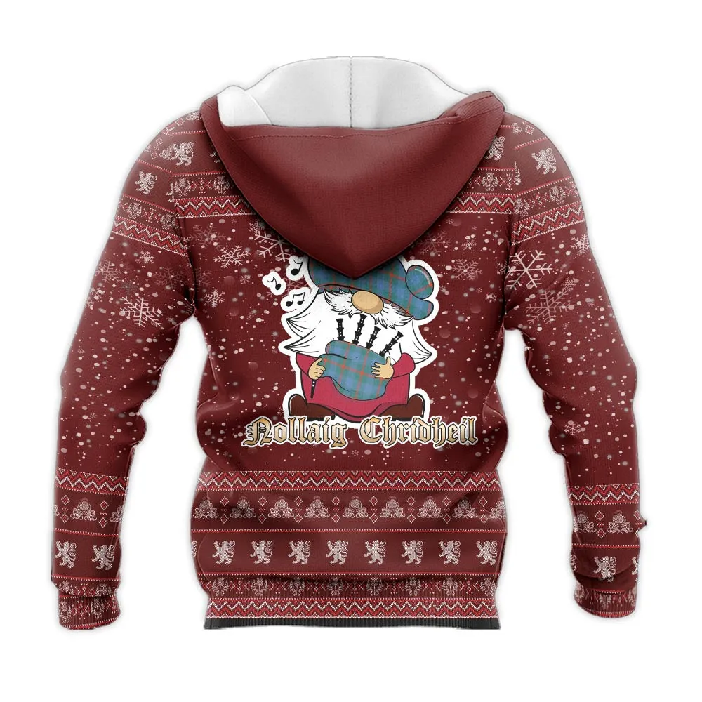 Agnew Ancient Clan Christmas Knitted Hoodie with Funny Gnome Playing Bagpipes