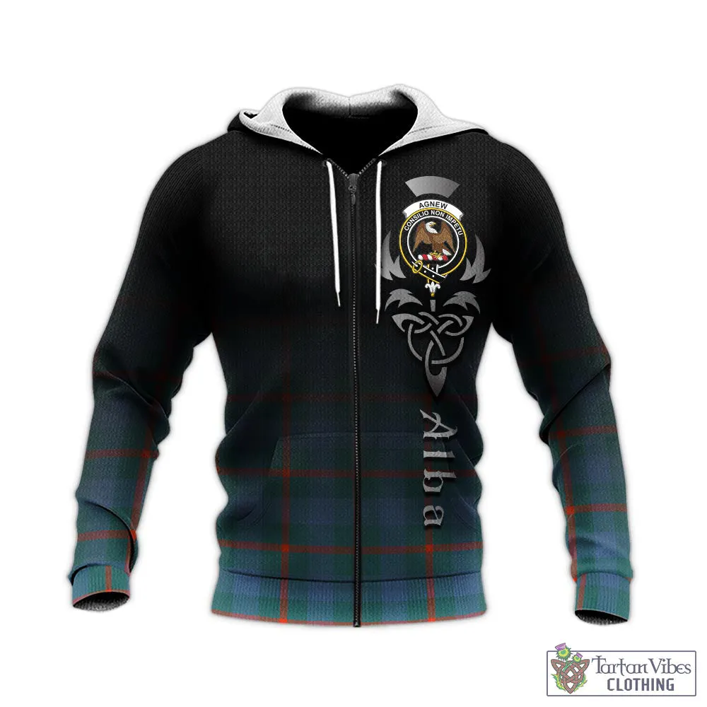 Agnew Ancient Tartan Knitted Hoodie Featuring Alba Gu Brath Family Crest Celtic Inspired