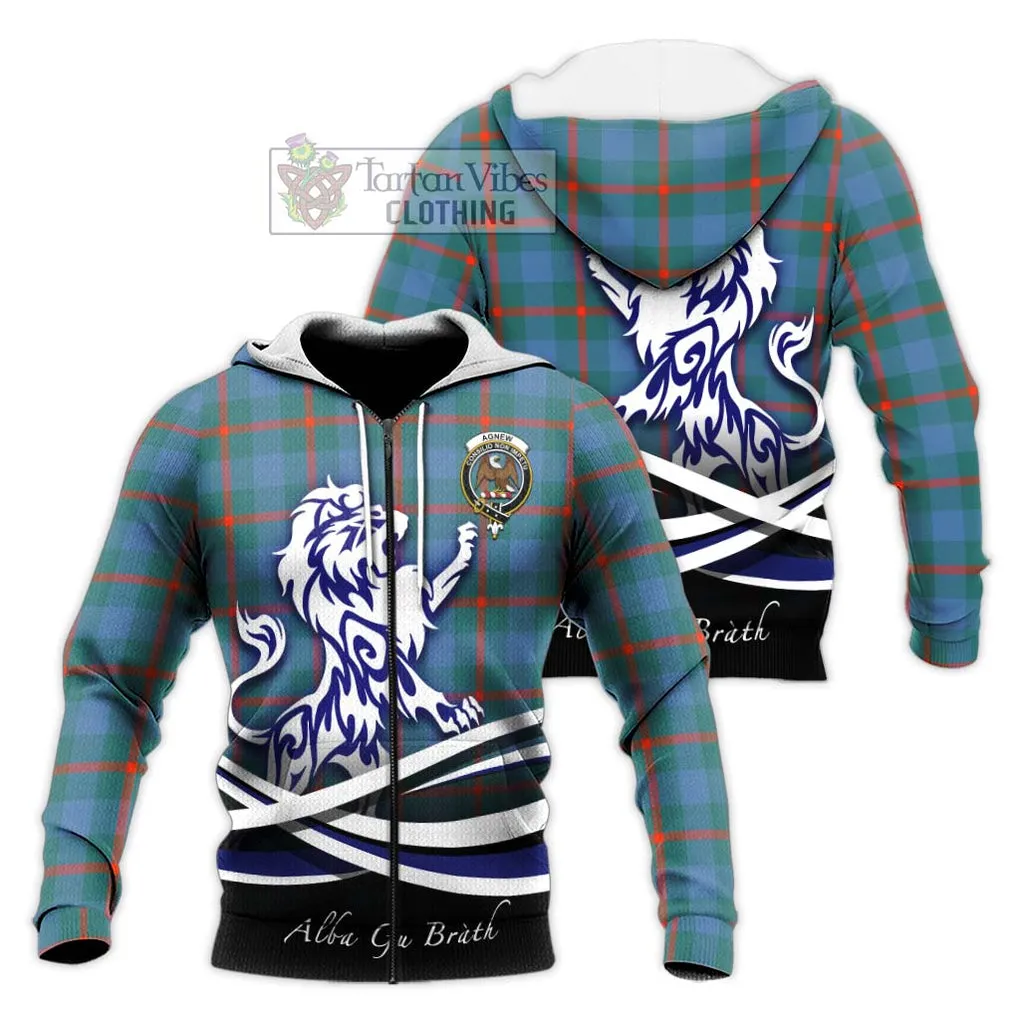 Agnew Ancient Tartan Knitted Hoodie with Alba Gu Brath Regal Lion Emblem