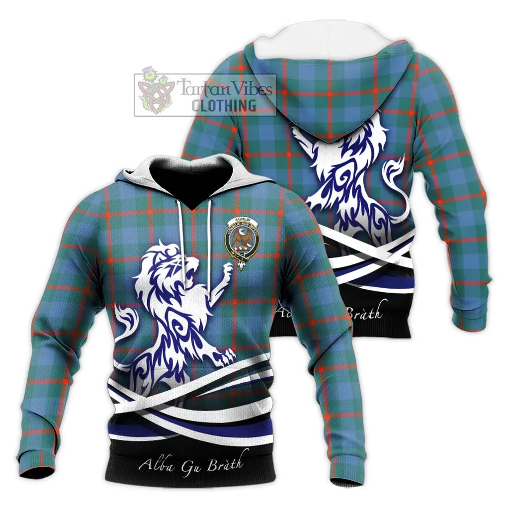 Agnew Ancient Tartan Knitted Hoodie with Alba Gu Brath Regal Lion Emblem