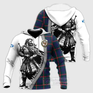 Agnew Tartan Clan Crest Knitted Hoodie with Highlander Warrior Celtic Style