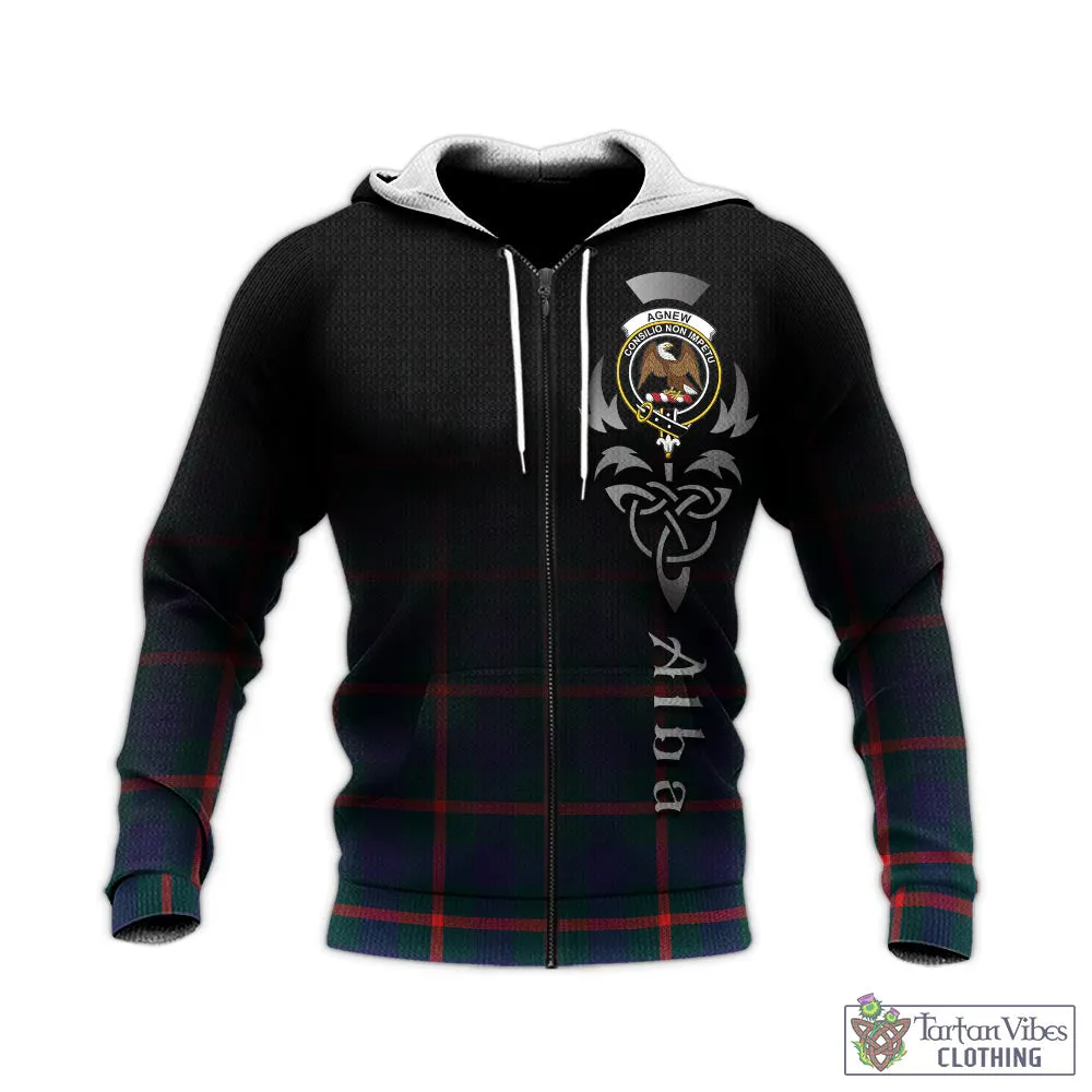 Agnew Tartan Knitted Hoodie Featuring Alba Gu Brath Family Crest Celtic Inspired