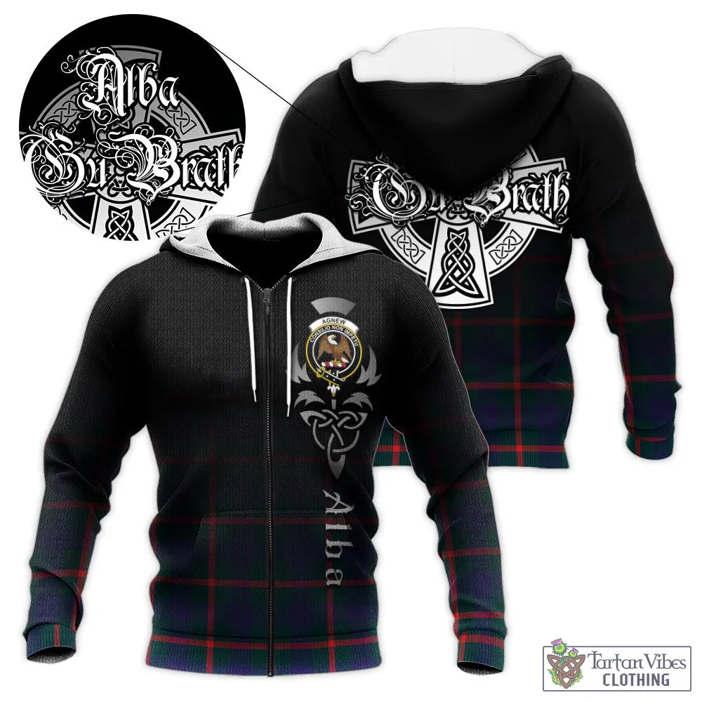 Agnew Tartan Knitted Hoodie Featuring Alba Gu Brath Family Crest Celtic Inspired