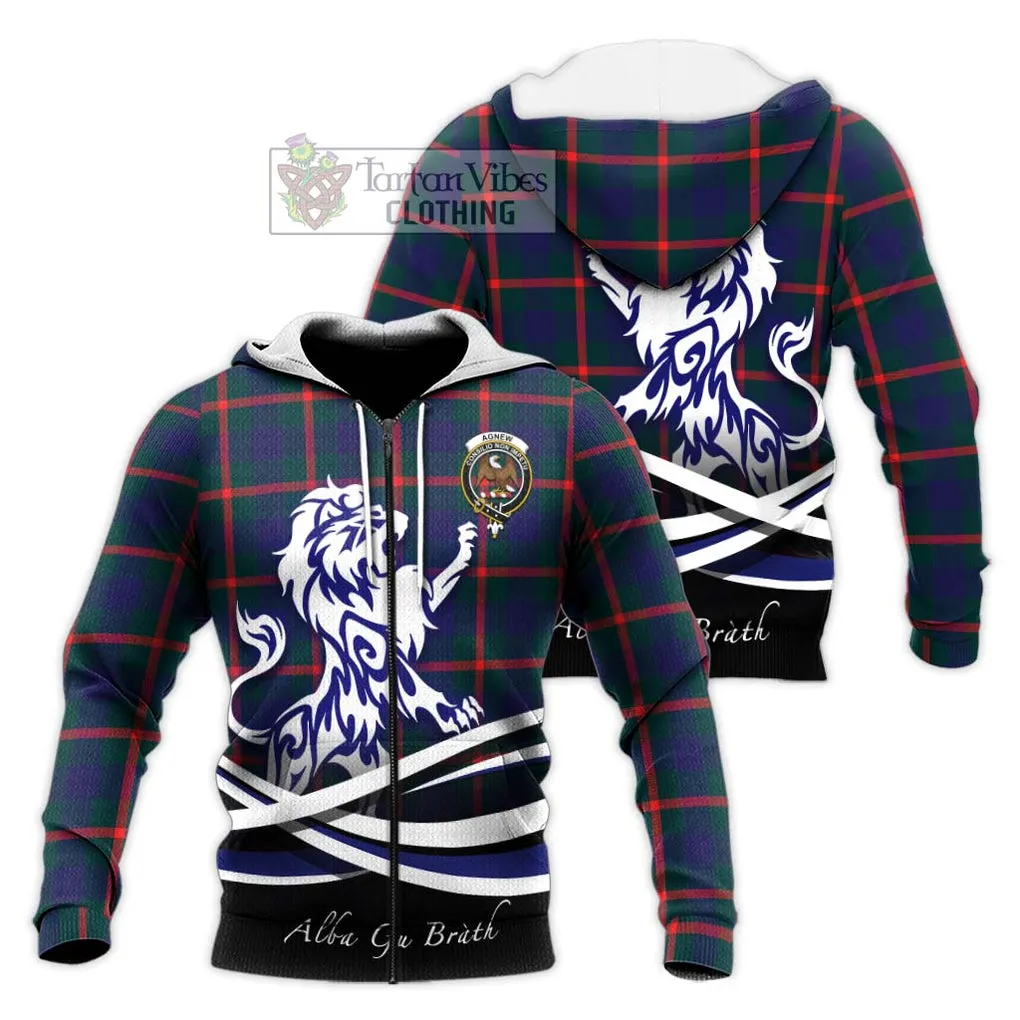 Agnew Tartan Knitted Hoodie with Alba Gu Brath Regal Lion Emblem