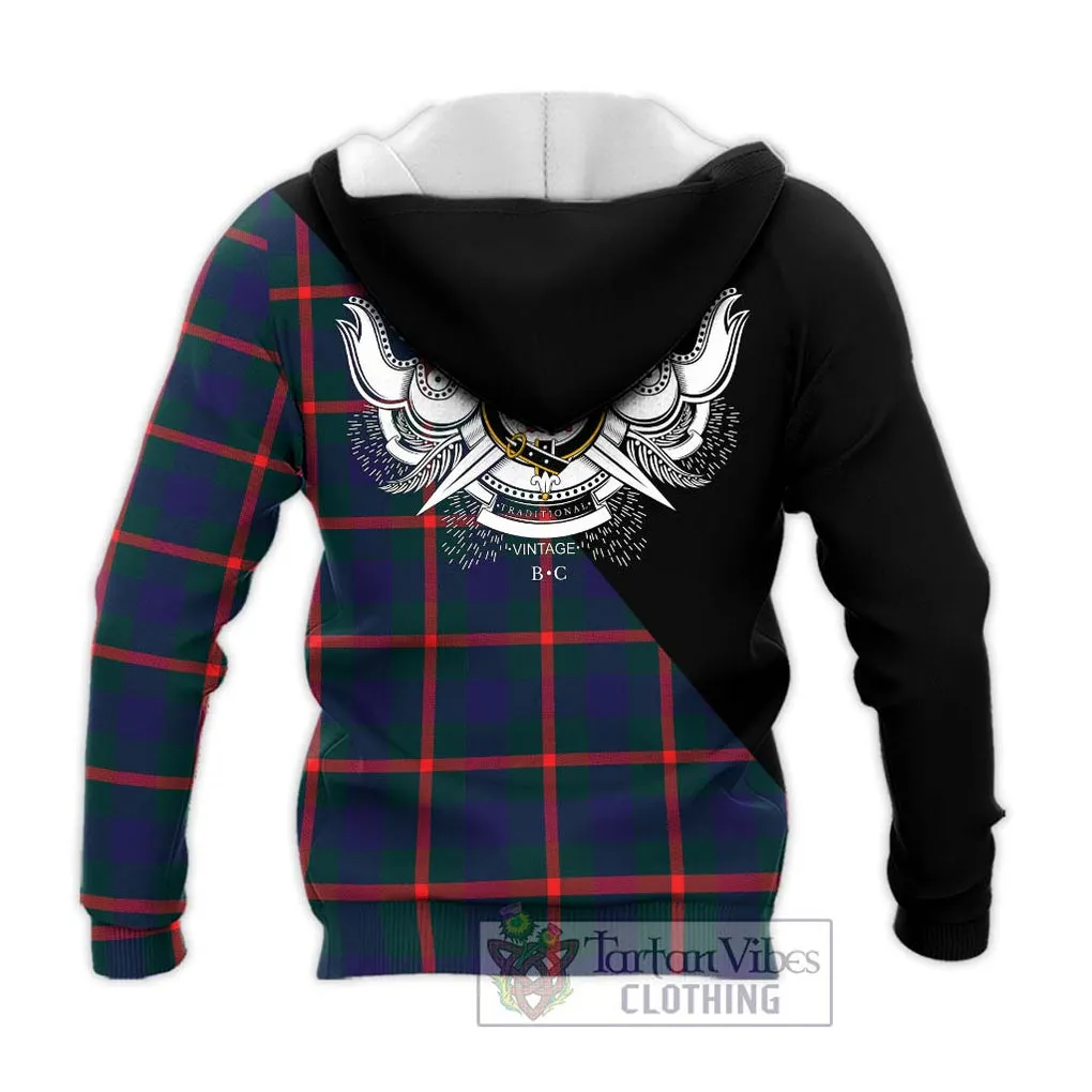 Agnew Tartan Knitted Hoodie with Family Crest and Military Logo Style