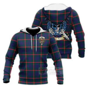 Agnew Tartan Knitted Hoodie with Family Crest Celtic Skull Style