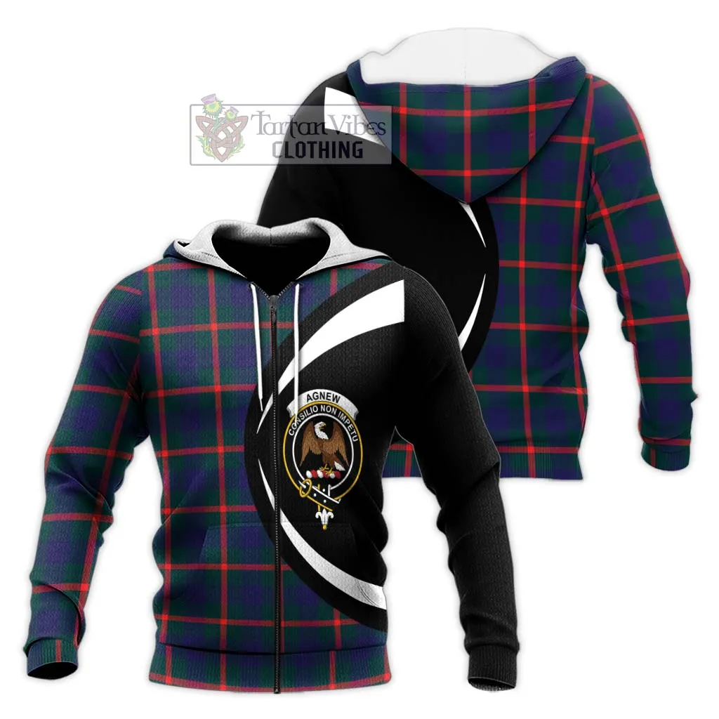 Agnew Tartan Knitted Hoodie with Family Crest Circle Style