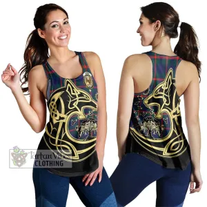 Agnew Tartan Women's Racerback Tanks with Family Crest Celtic Wolf Style