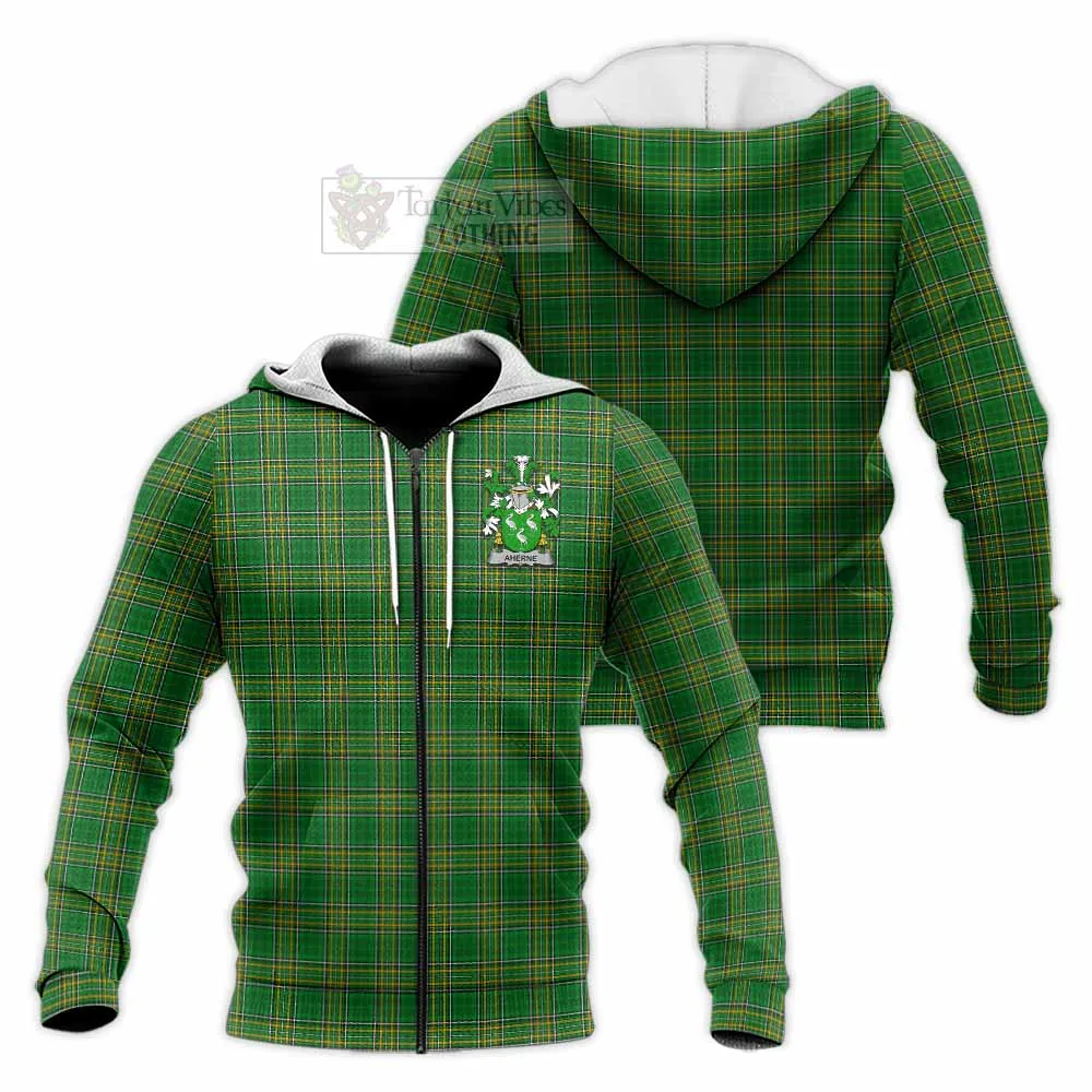 Aherne Irish Clan Tartan Knitted Hoodie with Coat of Arms