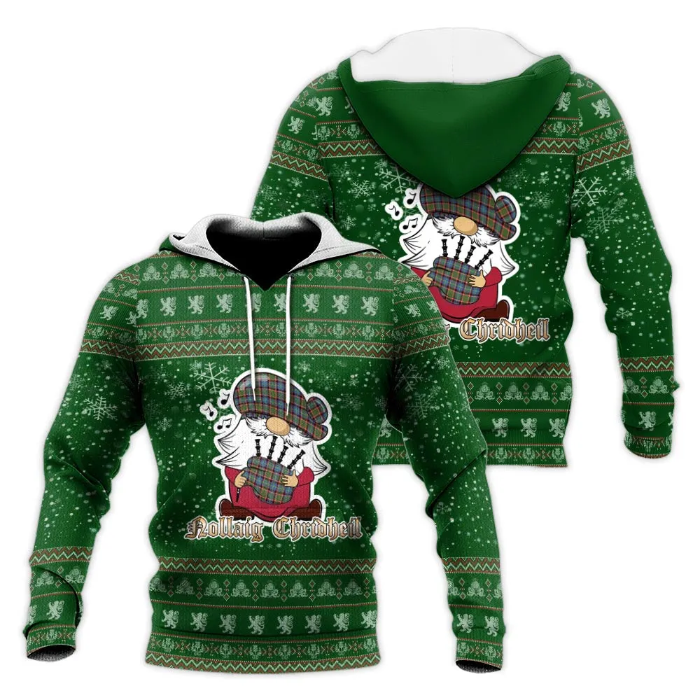 Aikenhead Clan Christmas Knitted Hoodie with Funny Gnome Playing Bagpipes