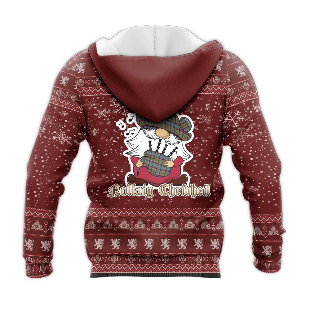 Aikenhead Clan Christmas Knitted Hoodie with Funny Gnome Playing Bagpipes