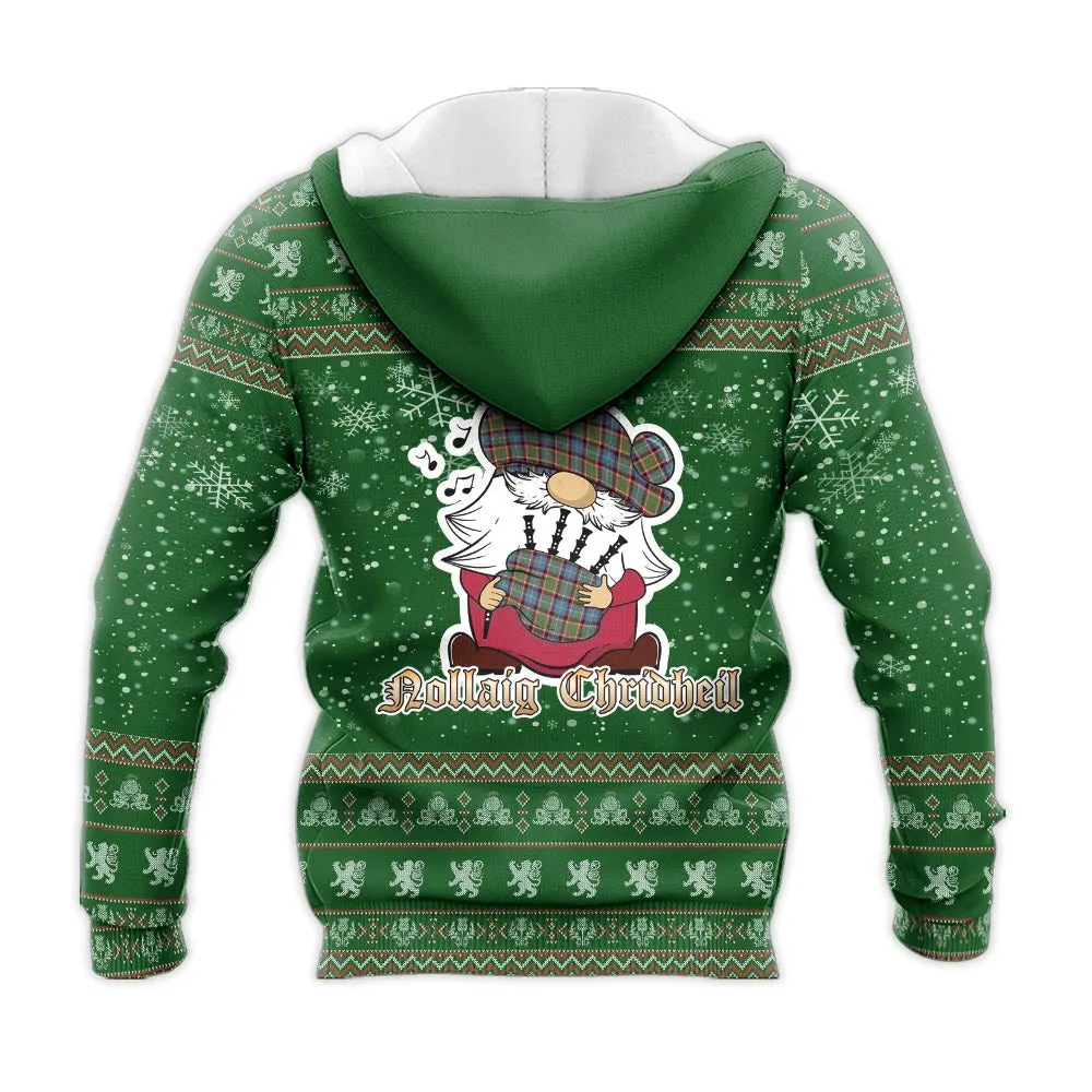 Aikenhead Clan Christmas Knitted Hoodie with Funny Gnome Playing Bagpipes