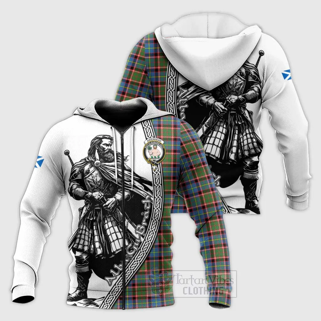 Aikenhead Tartan Clan Crest Knitted Hoodie with Highlander Warrior Celtic Style