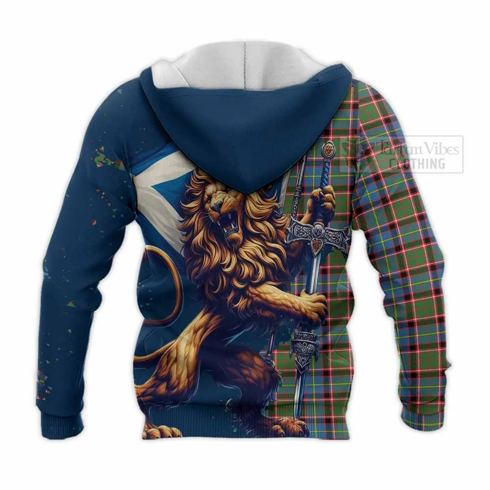 Aikenhead Tartan Family Crest Knitted Hoodie with Scottish Majestic Lion