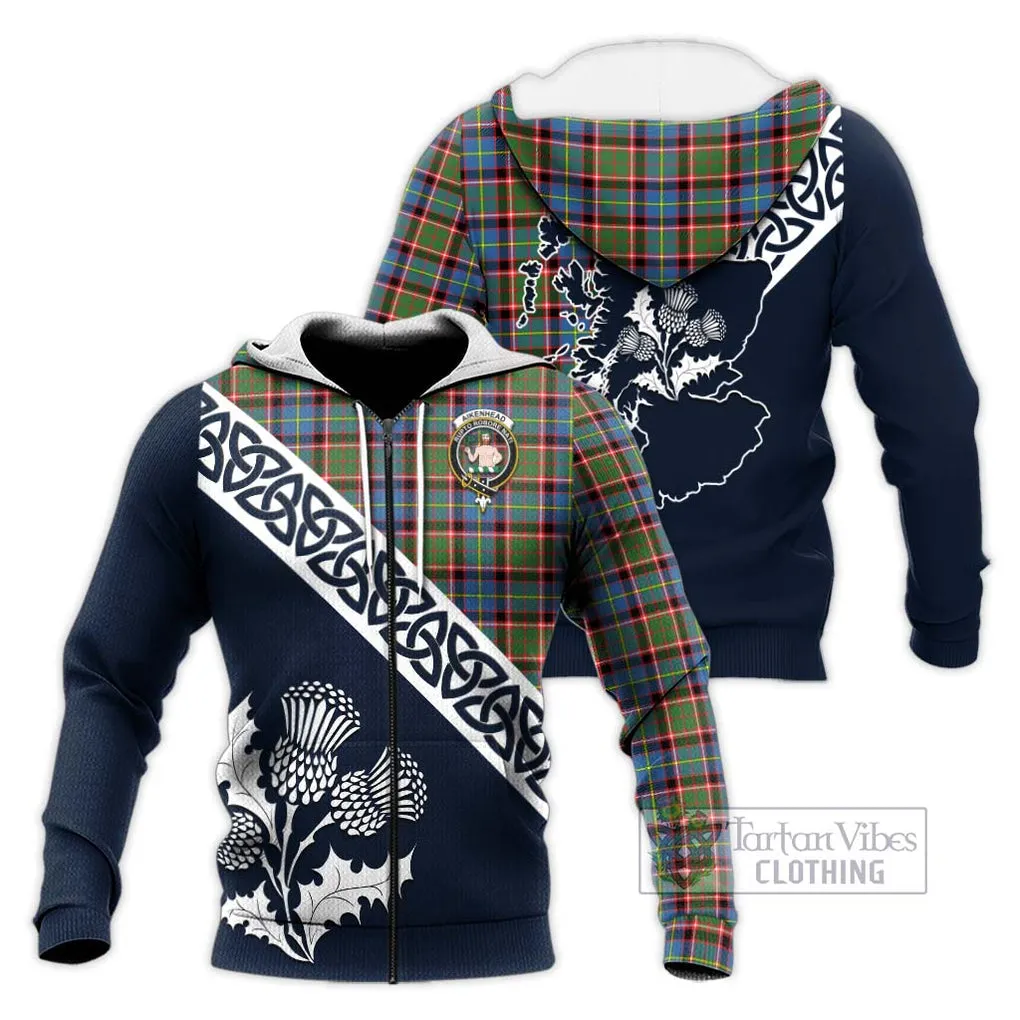 Aikenhead Tartan Knitted Hoodie Featuring Thistle and Scotland Map