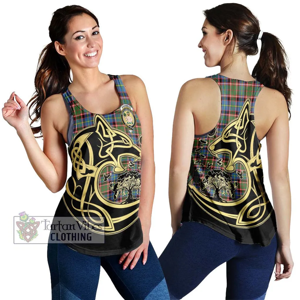 Aikenhead Tartan Women's Racerback Tanks with Family Crest Celtic Wolf Style