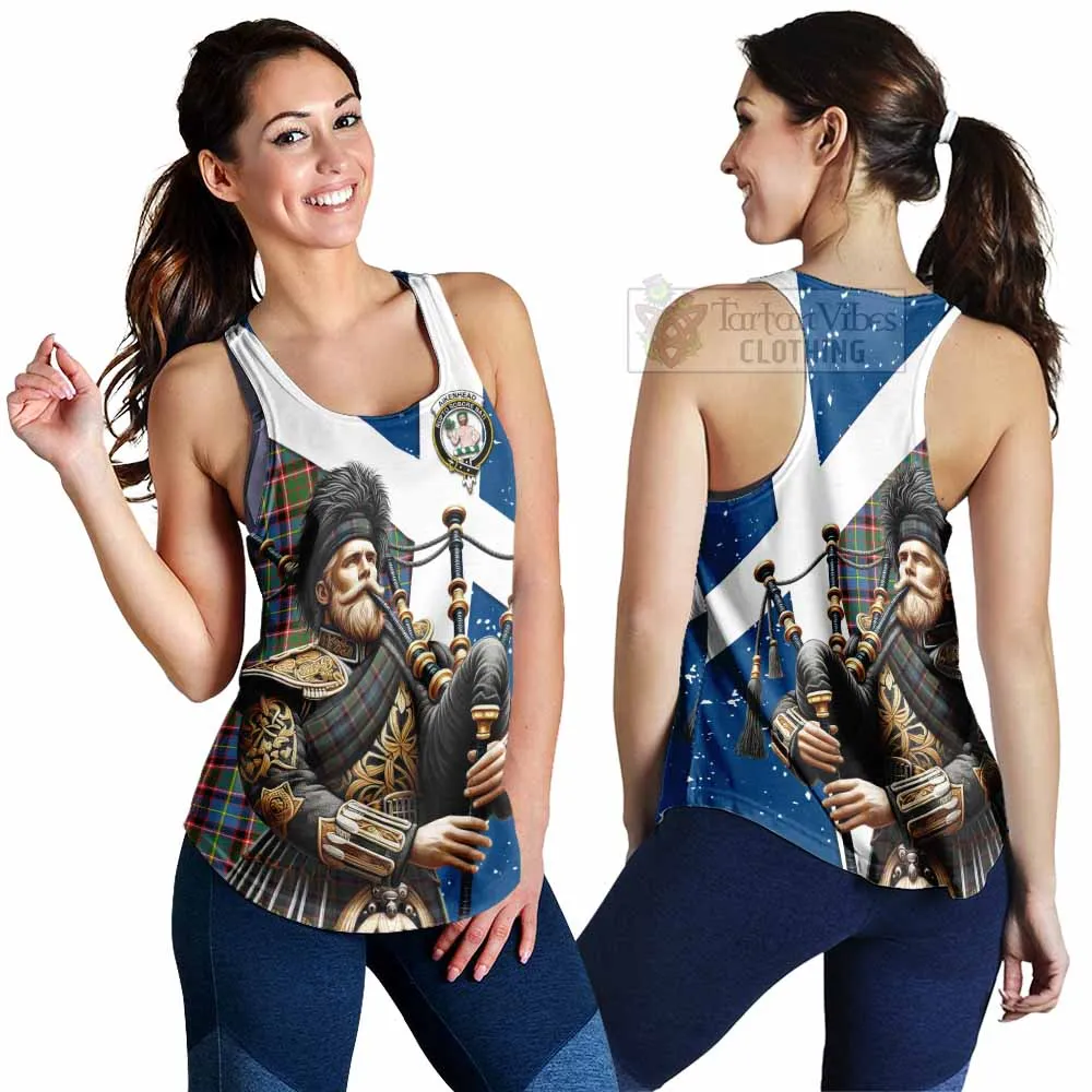 Aikenhead Tartan Women's Racerback Tanks with Family Crest Scottish Bagpiper Vibes