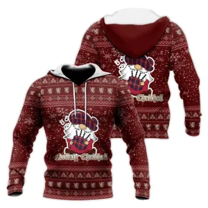 Ainslie Clan Christmas Knitted Hoodie with Funny Gnome Playing Bagpipes