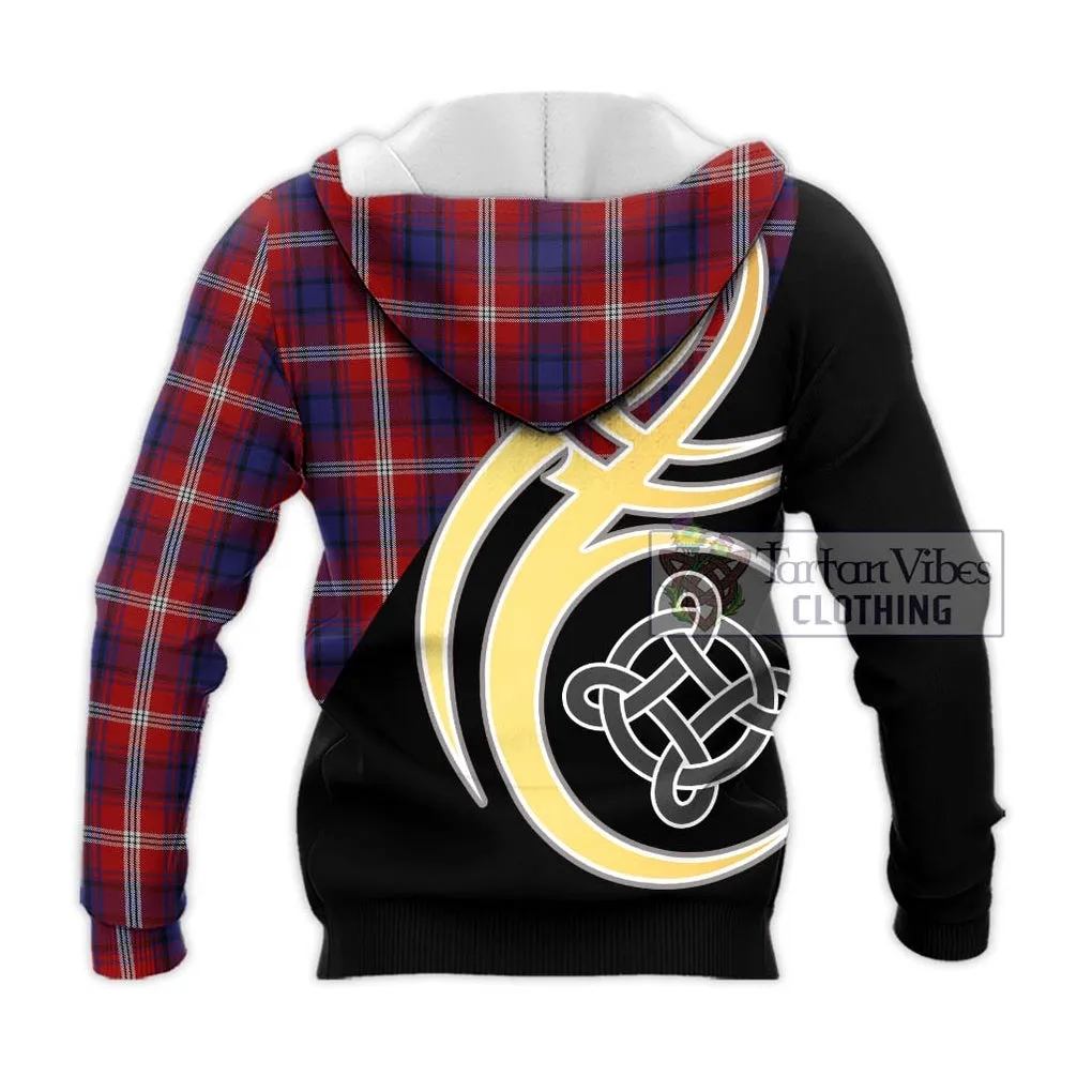 Ainslie Tartan Knitted Hoodie with Family Crest and Celtic Symbol Style