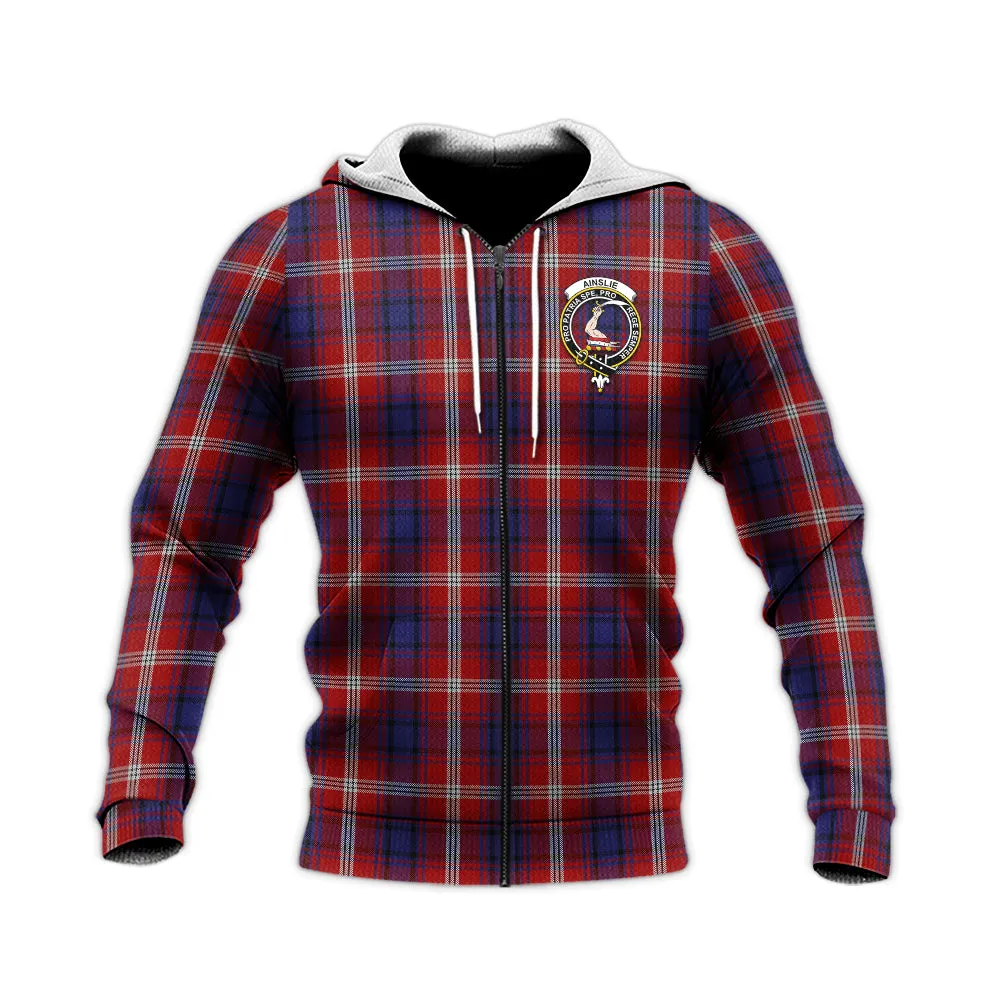 Ainslie Tartan Knitted Hoodie with Family Crest