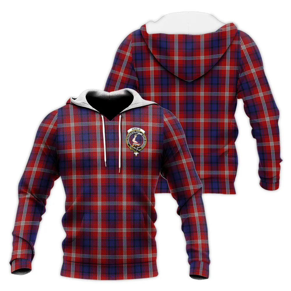 Ainslie Tartan Knitted Hoodie with Family Crest