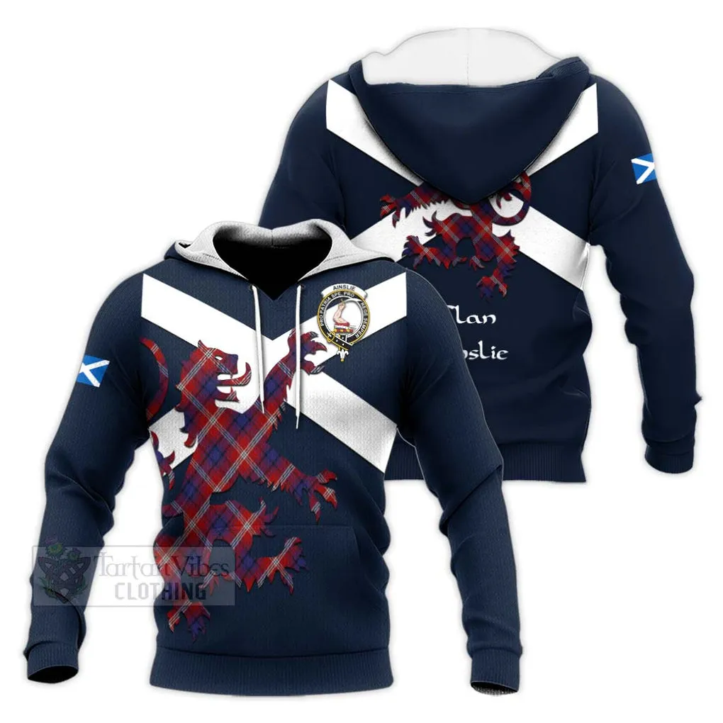 Ainslie Tartan Lion Rampant Knitted Hoodie Proudly Display Your Heritage with Alba Gu Brath and Clan Name